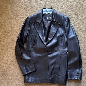 Veda Black Leather Single-Button Blazer